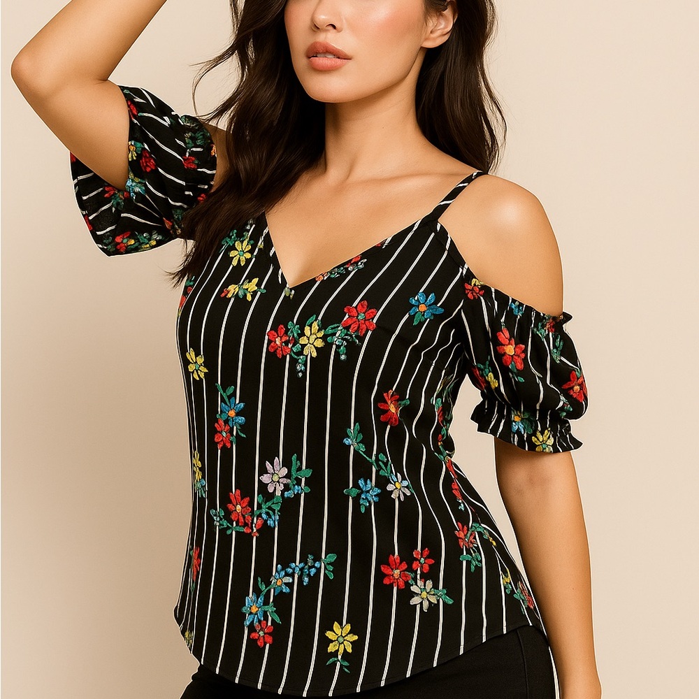 Sienna Sky Black and White Ruched Cut Out Blouse